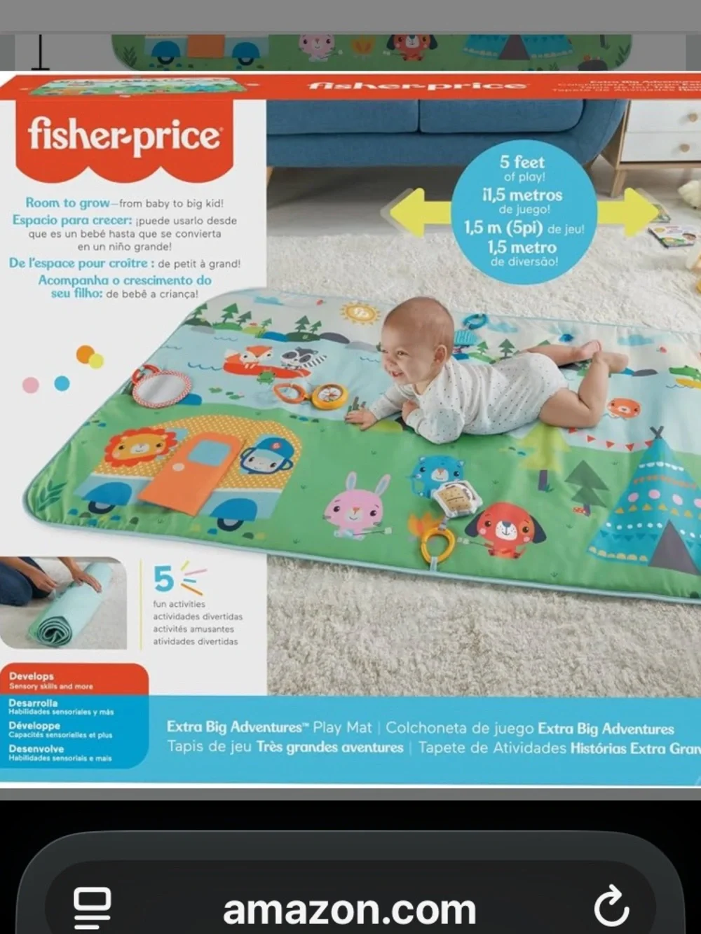 Fisher-Price Green & Blue Forest Animal Play Mat with Clip-On Toys